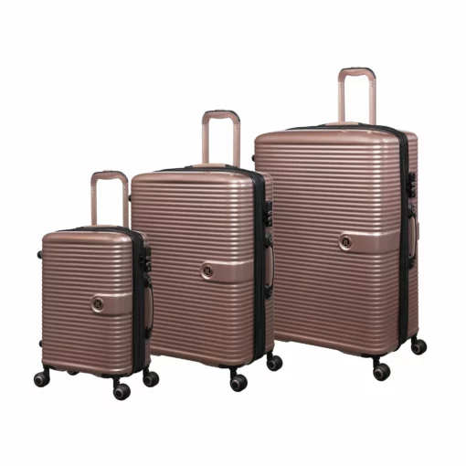 IT Luggage Helixian - 3pc Set (Metallic Rose Gold) -UK Suitcase Sales Shop 32898 UK16 2842 08MetallicrosegoldS397SSFrontpanel