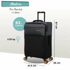Duo-Tone - Medium (Pewter & Black) -UK Suitcase Sales Shop Duo Tone Med Black dims weights