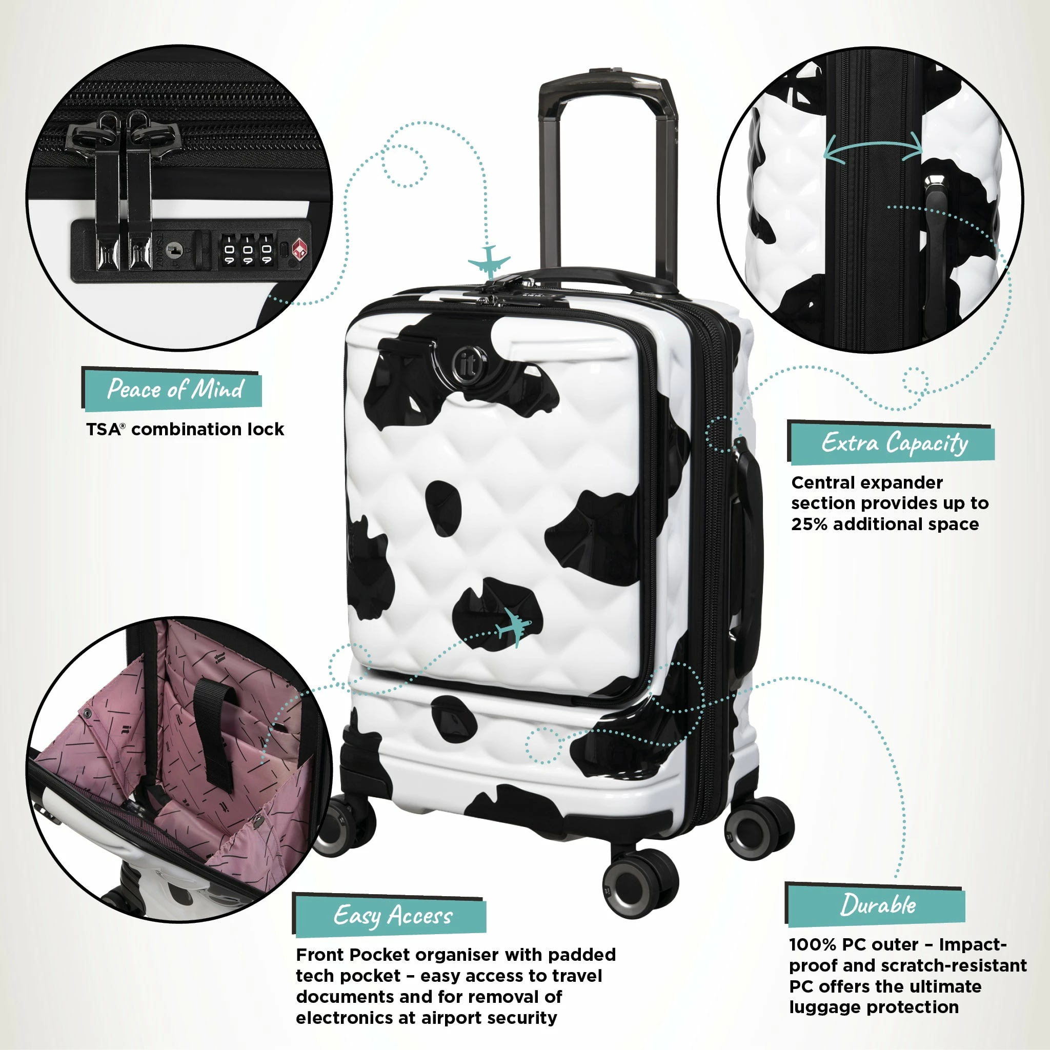 IT Luggage Indulging II - Cabin With Pocket (Moo Cow Print) 3 IT Luggage Indulging II - Cabin With Pocket (Moo Cow Print) - Image 3