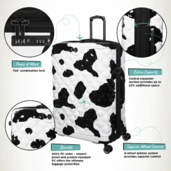 IT Luggage Indulging - Medium Plus (Moo Cow Print) -UK Suitcase Sales Shop Indulging Moo Large Infographic
