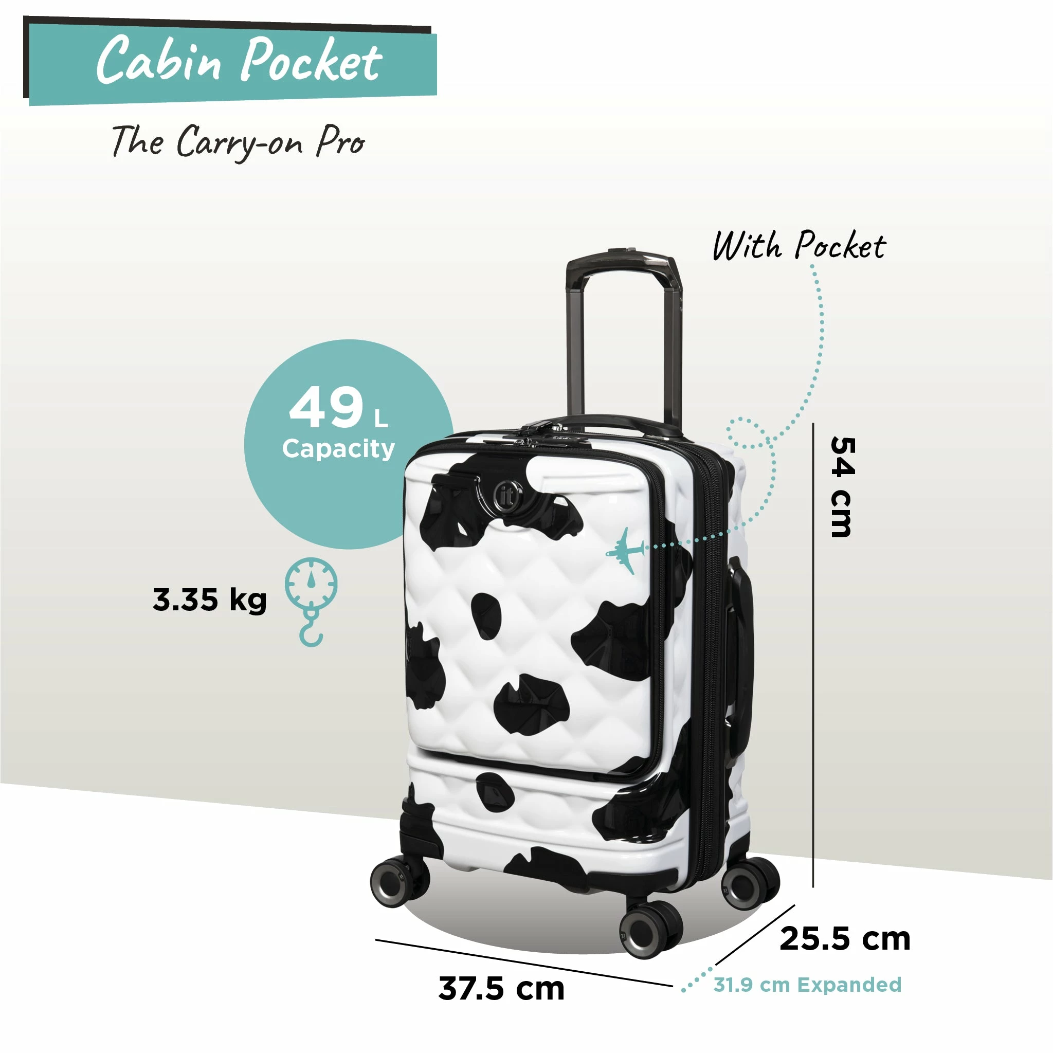 IT Luggage Indulging II - Cabin With Pocket (Moo Cow Print) 2 IT Luggage Indulging II - Cabin With Pocket (Moo Cow Print) - Image 2