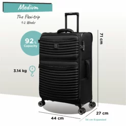 IT Luggage Precursor - Medium Plus (Black) -UK Suitcase Sales Shop Precursor Med black dims weights