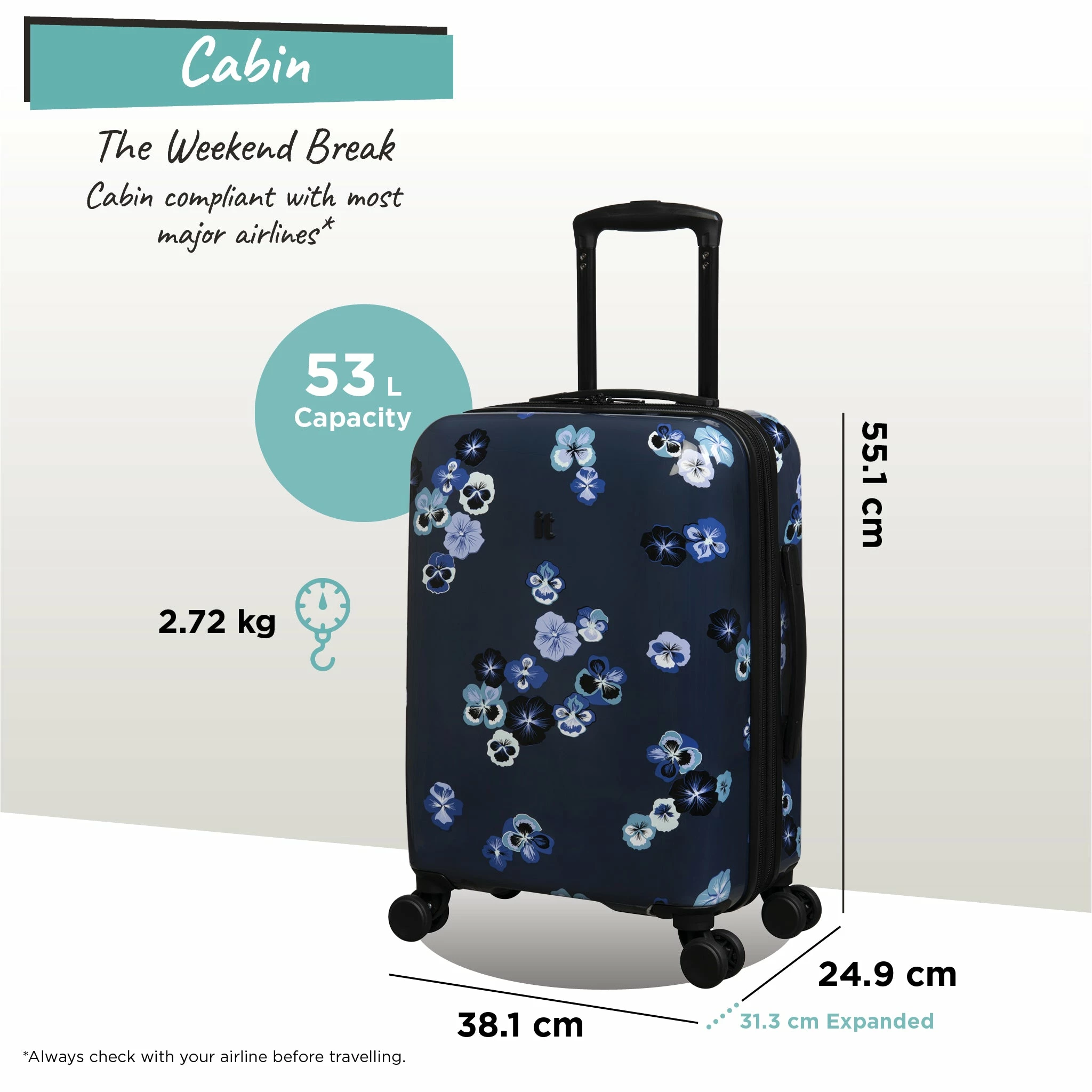 IT Luggage Sheen - 2pc Set (Pansies Floral Blue Depths) 8 IT Luggage Sheen - 2pc Set (Pansies Floral Blue Depths) - Image 8