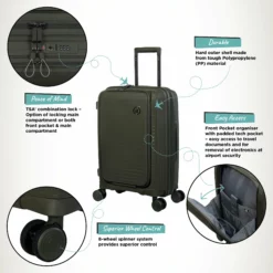 IT Luggage Spontaneous II - 3pc Set (Olive Night) -UK Suitcase Sales Shop Spontaneous Cabin Pocket Olive Infographic