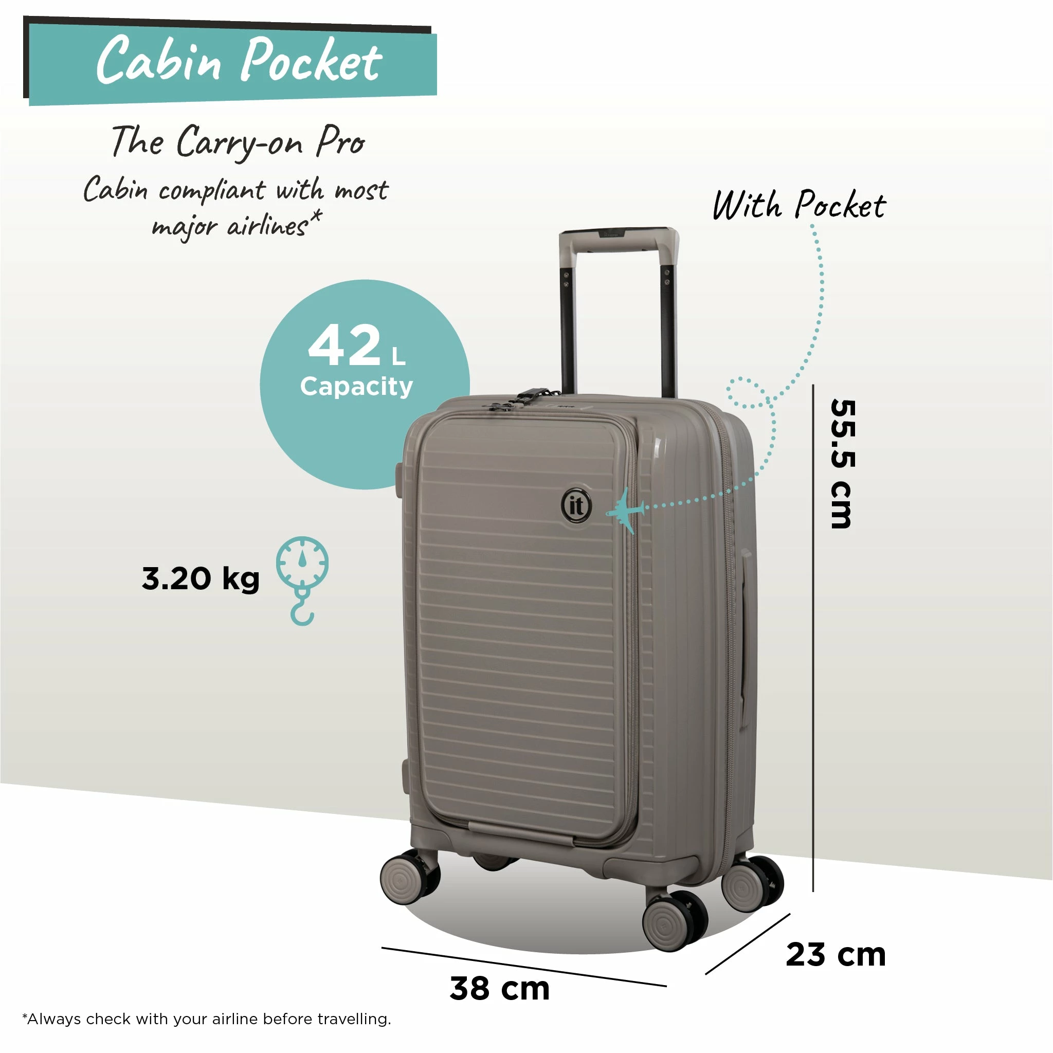 IT Luggage Spontaneous II - Cabin With Pocket (Feather Grey) 10 IT Luggage Spontaneous II - Cabin With Pocket (Feather Grey) - Image 10