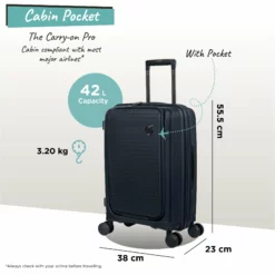 IT Luggage Spontaneous II - Cabin With Pocket (Blueberry) -UK Suitcase Sales Shop Spontaneous Cabin Pocket blueberry dims weights
