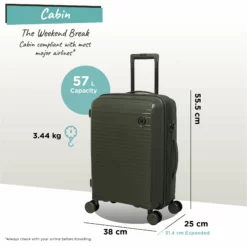 IT Luggage Spontaneous - Cabin (Olive Night) -UK Suitcase Sales Shop Spontaneous Cabin olive dims weights