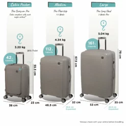 IT Luggage Spontaneous II - 3pc Set (Feather Grey) -UK Suitcase Sales Shop Spontaneous Set Pocket Feather dims weights