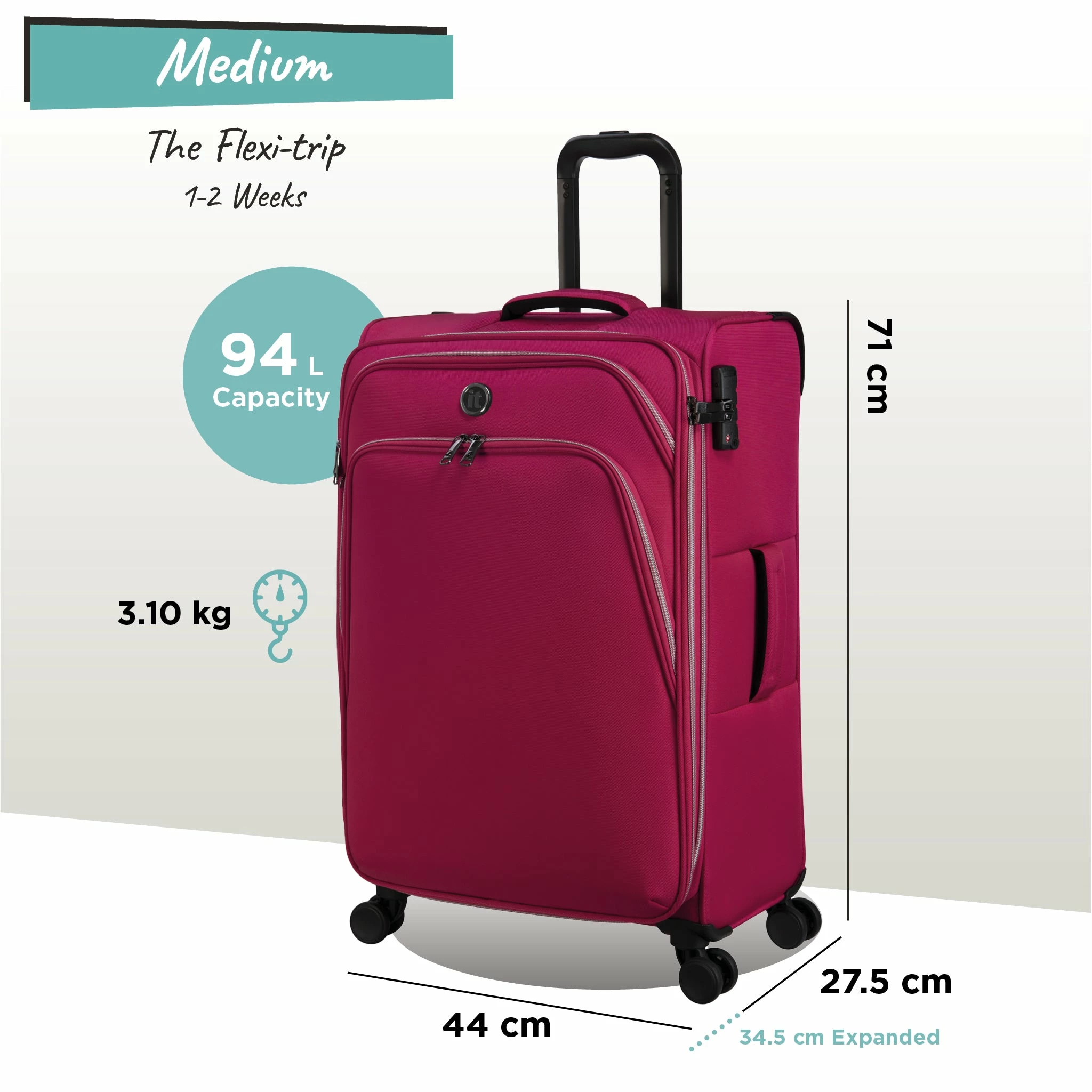 IT Luggage Trinary - Medium (Viva Magenta) 2 IT Luggage Trinary - Medium (Viva Magenta) - Image 2